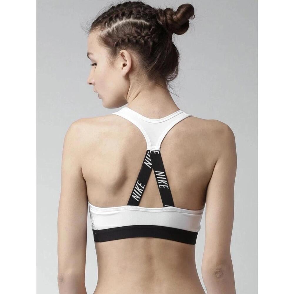Nike Pro Classic Padded Sports Bra White Black Medium Support Size M New - Picture 2 of 7